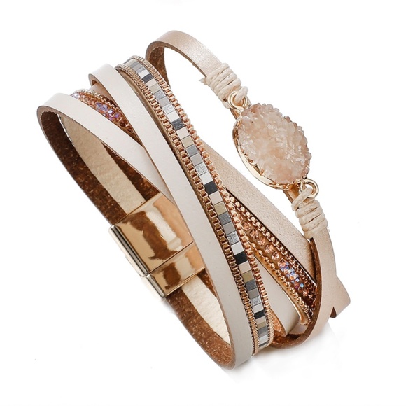 Boho Quartz Leather Wrap Twist Bracelet - Picture 7 of 8